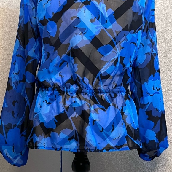 Caché Sheer Dark Floral Ruffle Career Sz S Button Down Front Blouse - Picture 7 of 11